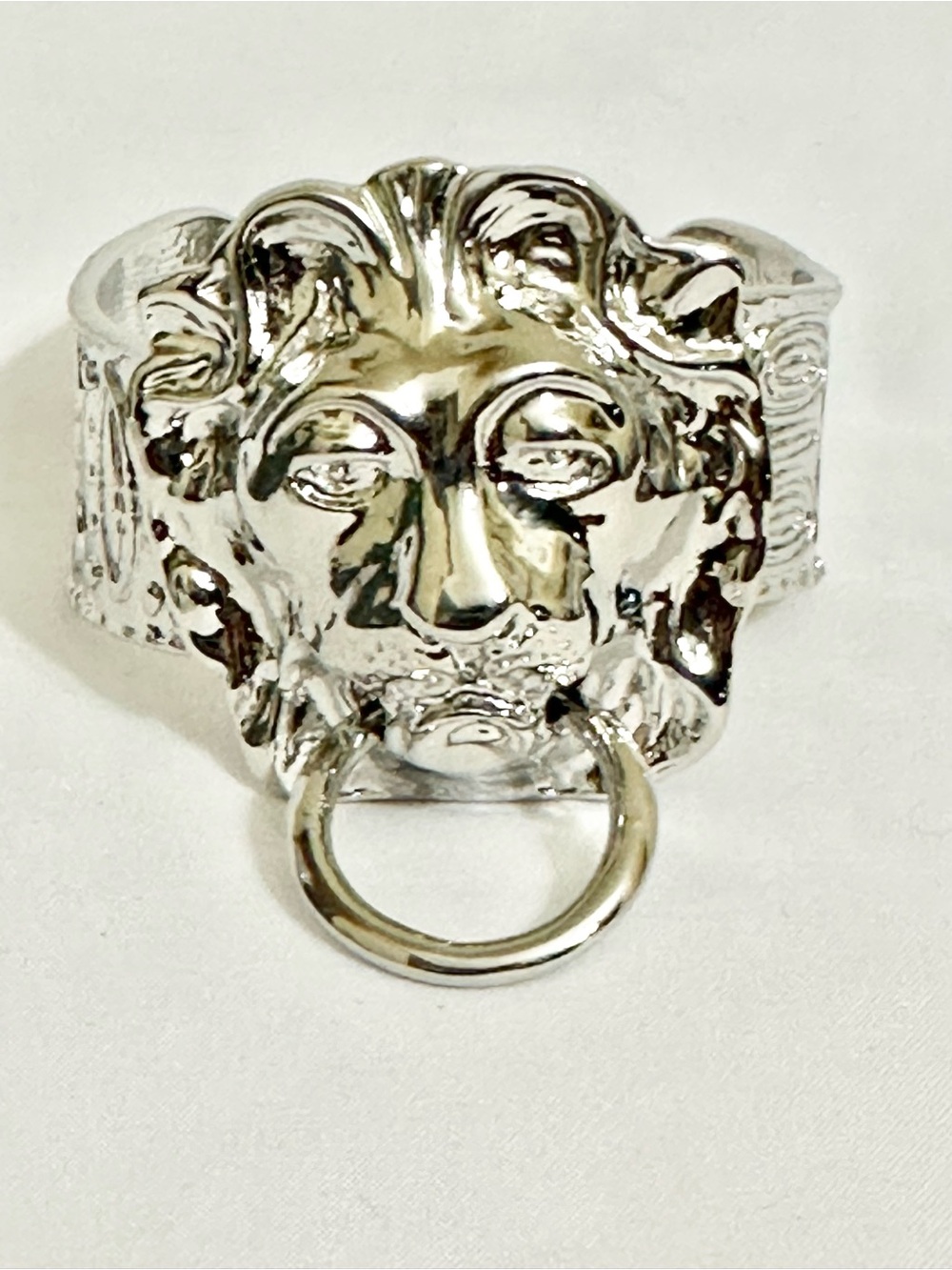 Vintage Silver Plated Lion Head Statement Cuff Bracelet-Non Adjustable